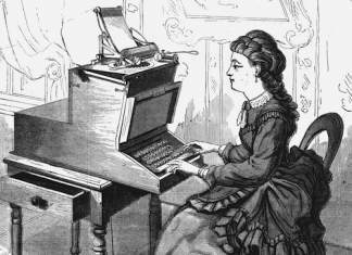 Voluntariado y discriminación positiva Dibujo de una mujer mecanografiando