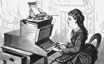 Voluntariado y discriminación positiva Dibujo de una mujer mecanografiando