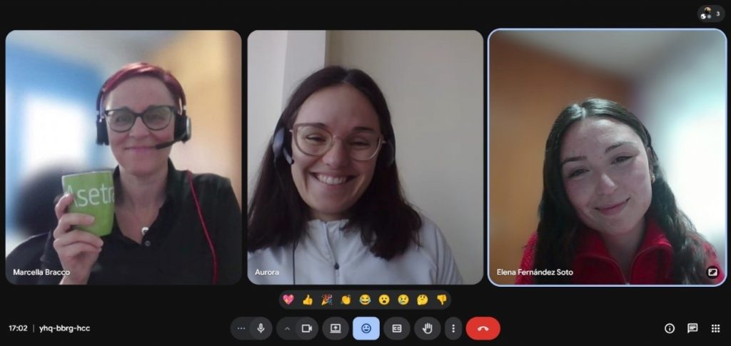 Marcella, Aurora y Elena durante una videoconferencia.