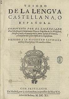 Portada del "Tesoro de la lengua castellana, o española" de Covarrubias.